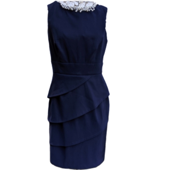 connected apparel Dresses & Skirts - Connected apparel navy blue dress pearl neckline